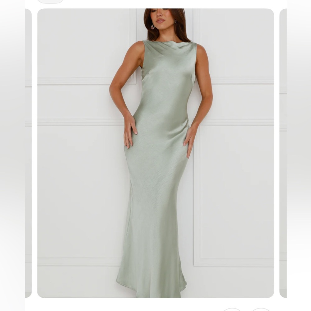 Elegant Sage Satin Slip Maxi Dress